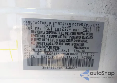 2024 Nissan Sentra Sv Xtronic Cvt из США, поврежденный, VIN 3N1AB8CV8RY310827